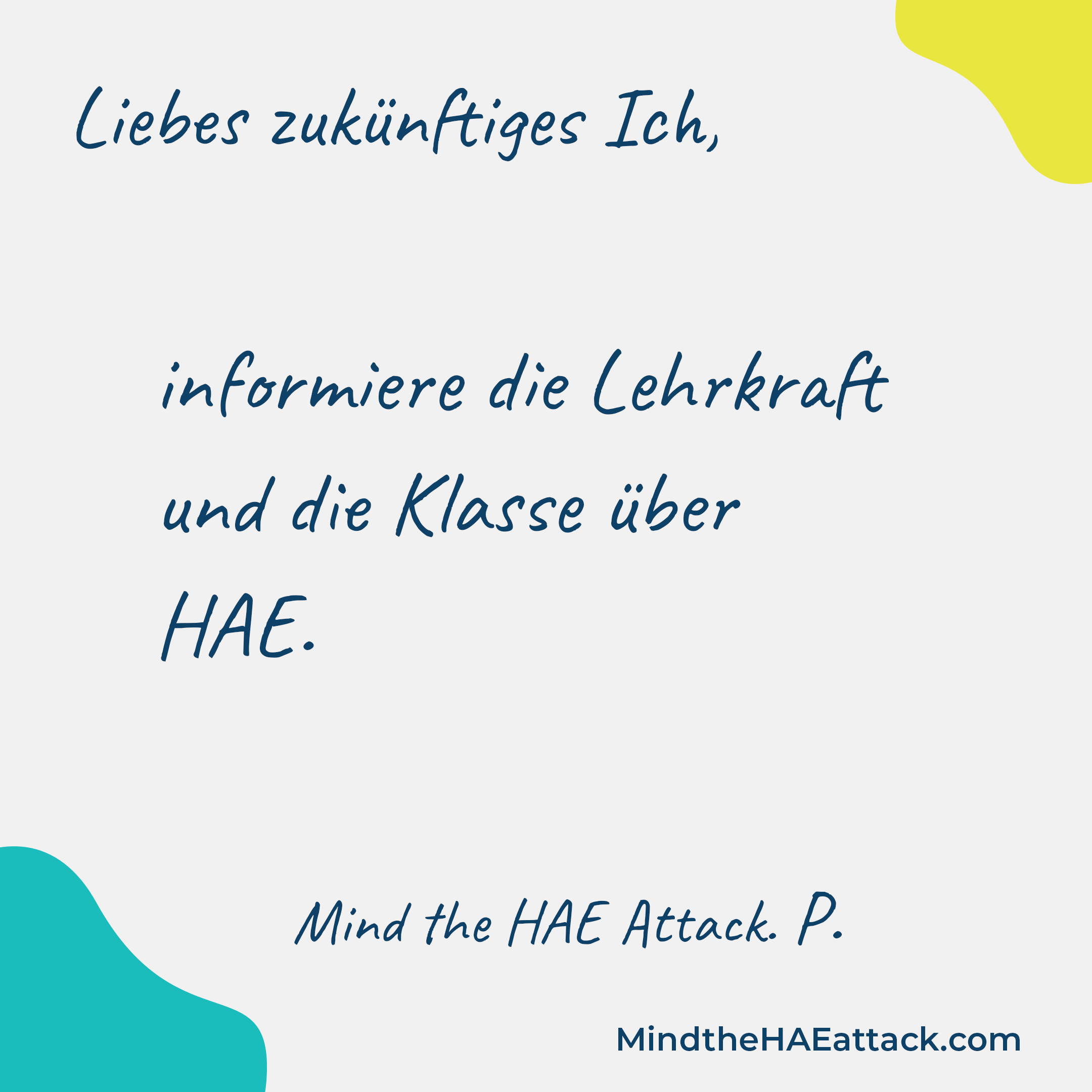 Erinnern Sie sich an Ihre letzte #HAE-Attacke? Mitglieder der HAE-Gemeinschaft schreiben Briefe an sich selbst und geben darin Ratschläge zur Behandlung der nächsten Attacke. Schreiben auch Sie einen Brief an Ihr zukünftiges Ich: https://bit.ly/3ZmsVBy. #MindtheHAEattack macht die Belastung durch #HAE offensichtlich.