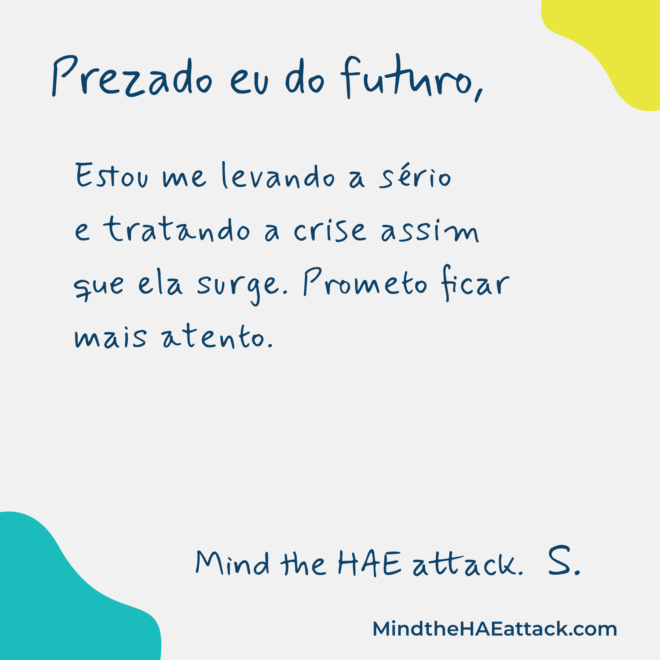 Lembre-se da sua última #crise de AEH? Os membros da comunidade de angioedema hereditário (AEH) estão escrevendo cartas sobre como tratariam sua próxima crise de forma diferente. Escreva uma carta para você no futuro aqui: https://bit.ly/3ZmsVBy. #MindtheHAEattack ajuda a revelar o peso de #HAE.